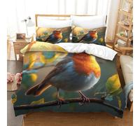 OPANZYYDE Robin Bird Duvet Cover Set 3 PCS Hotel Quality Quilt Cover Bed Sets Bed Covers with Pillowcases with Zipper Closure Ultra Soft Anti Allergic Microfiber Single（140x200cm）