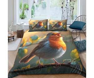 OPANZYYDE Robin Bird Duvet Cover Set 3 PCS Hotel Quality Quilt Cover Bedding Sets Bed Covers with Pillowcases with Zipper Closure Hypoallergenic Soft Breathable Microfiber King（220x240cm）