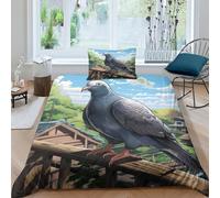 OPANZYYDE Wild Pigeon 3Pcs Bedding Set Printed Quilt Cover,3D Duvet Cover for Boys Adult, Microfibre, with Pillowcases Easy Care Microfiber Comforter Cover Hidden Zipper Single（135x200cm）