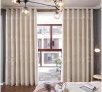 Opaque Curtains with Grommets 2 Pack 132x229CM Light Blocking Beige Drapes with White Sheer Floral Embroidery Modern Sliding Curtains for Living Room & Kids' Room