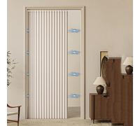 Opaque Door Curtain Without Drilling, Cold Protection, Foldable Room Divider Curtains for the Living Room with Magnetic Closure, Sliding Closet Kitchen Curtain,Beige,W90*H200cm