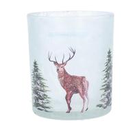 OPAQUE GLASS TEALIGHT POT with stags and trees details by Gisela Graham