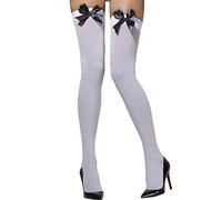 Smiffys Opaque Hold-Ups, White with Black Bows, Fever Hosiery Fancy Dress, Fever Dress Up Accessories