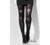 Smiffy's Opaque Tights Fever Black Distressed Detail Fancy Dress One Size