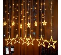 Opard Christmas Window Lights 3.6m 138 LEDs 12 Stars, Christmas Decorations Curtain Lights Plug in, Warm White, IP65 Waterproof Fairy Lights with Remote Timer 8 Modes for Indoor Window Balcony Fence