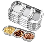 Opatiny 6 Pcs Stainless Steel Dip Bowls with 3 Compartments Each, Space Saving Stackable Sauce Dishes for Restaurant or Home