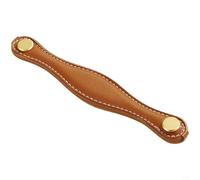 Opatiny Creative Leather Cabinet Knob with Brass Base, Single Hole Drawer Pull Handle for Wardrobe Doors, Comfortable Microfiber Grip, for Red Brown(L)