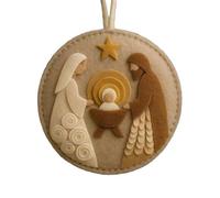 Opatiny Handmade Felt Christmas Ornament Kit - Nativity Scene Craft for Xmas Tree Decor, Religious Faith Gift (9x9cm, Beige)