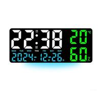 Opatiny LED Wall Clock 13.77 Inch with Large Numbers, Dual Alarm, Calendar, Temperature and Humidity Display for Home, Office, Living Room(C)
