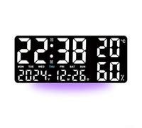 Opatiny LED Wall Clock 13.77 Inch with Large Numbers, Dual Alarm, Calendar, Temperature and Humidity Display for Home, Office, Living Room(A)