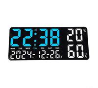 Opatiny LED Wall Clock 13.77 Inch with Large Numbers, Dual Alarm, Calendar, Temperature and Humidity Display for Home, Office, Living Room(B)