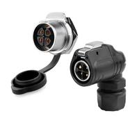 Opatiny LP-20 2-4 Pin 90° Waterproof Connector,IP68/IPX9K Rated for Industrial Power Applications,20A 500V AC,14-12AWG Cable Support,Zinc Alloy Gold-Plated Contacts,Robust Plastic Housing