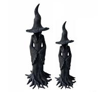 Opatiny Mystical For Forest Witch Statue Halloween Gothic Decor Resin Figurine Ancient Roots Pointed Hat Black Hand-Painted (Large + Small)