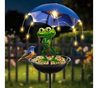 Opatiny Solar Powered Garden Bird Feeder for with LED Light Decorative Metal Frog Statue Outdoor Path Light for Yard Patio Lawn Decor