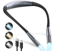 OPAUL Rechargeable Neck Reading Light, 3 Color 9 Brightness Reading Book Light in Bed, USB Book Light with Bendable Arms, 80H Long-lasting Book Reading Light for Knitting, Camping, Repairing, Gifts