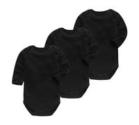 OPAWO Baby Bodysuit 3 Pcs, 100% Organic Cotton Long Sleeve Comfortable Button Baby Vest for Unisex Girls & Boys, Cute Baby Grow Onesie (Black L,0-3 Months)