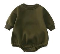 OPAWO Baby Bodysuit Vests Long Sleeve Sweater Undershirt Newborn Cotton Vest Soft Sweatshirt Infant Solid One Piece Baby Clothes for Boys and Girls (Green, 12-18 Months)