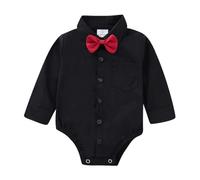 OPAWO Baby Shirt Romper 100% Organic Cotton Newborn Vests, Long Sleeve Bodysuits for Baby Boys and Girls, Bow-tie Button Down Babies T Shirts for Wedding Suit Christening Outfit (Black L,3-6 Months)