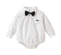 OPAWO Baby Shirt Vest, Baby Boy Long Sleeve Shirt Romper Collared Vest Bodysuit Bow-tie Button Down for Boys & Girls Gentleman Wedding Christening Party Photo (White L,12-18 Months)