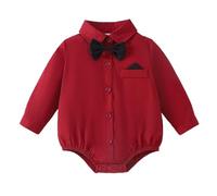 OPAWO Red Shirt Baby, Baby Boy Long Sleeve Dress Shirt Vest Bow-tie Button Down T Shirts Gentleman Unisex Baby Grows, 100% Organic Cotton Comfortable for Wedding Party Photo (Red L,0-3 Months)