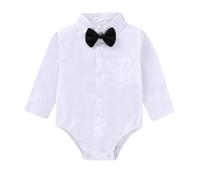 OPAWO White Baby Shirt Soft 100% Organic Cotton Long Sleeve Baby Vests Tie and Shirt Unisex Baby Bodysuit for Wedding Suit Christening Outfit Birthday Party Photo Shoot (White L,9-12 Months)