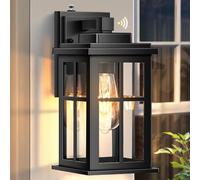OPAXIS Outdoor Wall Lights Mains Powered, Dusk to Dawn Photocell Outdoor Lighting, Black Front Door Light with Clear Glass, Anti-Rust External Wall Lantern for Porch, E27 Exterior Lighting Fixtures