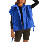 OPCAKM Women's Fuzzy Fleece Vest Oversized Sleeveless Sherpa Jacket Warm Button Down Gilet Outerwear with Pockets, Kleinblue, XL