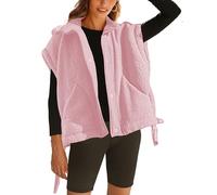 OPCAKM Women's Fuzzy Fleece Vest Oversized Sleeveless Sherpa Jacket Warm Button Down Gilet Outerwear with Pockets, Pink, Large