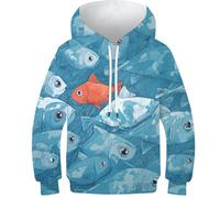 OPCALIS 3D Printed Kids Sweatshirts Fish Hoodie Jumper Long Sleeve Sea Animals Casual Unisex Novelty Pullover with Big Pocket 13-15Y