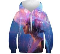 OPCALIS 3D Printed Kids Teen Girl Boy Hooded Top Jellyfish with Pocket Casual Sweatshirt Animals Tops Long Sleeve Pullover Jumper 10-12Y