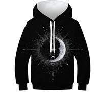 OPCALIS 3D Printed Stars And Moon Kids Hoodie Sweatshirt Tarot Elements Long Sleeve Pullover Casual Novelty Jumper with Pocket 13-15Y
