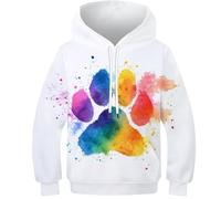 OPCALIS Boys Girls Hoodie Animal Footprints 3D Printed Jumper Long Sleeve Pullover Sweatshirt Animal Pattern with Pocket Athletic Novelty 9-11Y