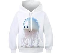 OPCALIS Boys Girls Hoodie Jellyfish Sweatshirt 3D Printed Animals Athletic Casual Long Sleeve Hoody Jumper with Big Pocket 13-15Y