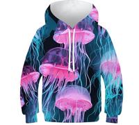 OPCALIS Children’s Hoodie Jellyfish Sweatshirts 3D Printed Animals Casual Novelty Long Sleeve Hoody Jumper with Pocket 6-7Y