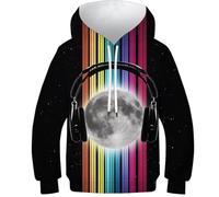 OPCALIS Children’s Hoodie Rainbow Moon Headphones Sweatshirts 3D Printed Music Note Casual Novelty Long Sleeve Hoody Jumper with Pocket 7-9Y