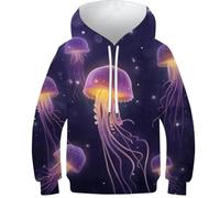 OPCALIS Children’s Hoodies Jellyfish Sweatshirt Tops 3D Printed Animals Casual Novelty Jumper Long Sleeve Pullover with Pocket 7-9Y