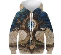 OPCALIS Kids Hoodie Celtic Tree of Life 3D Printed Pullover Long Sleeve Sweatshirt Viking Elements with Pocket Casual Athletic 6-7Y
