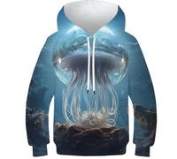 OPCALIS Kids Hoodie Jellyfish Jumper with Pocket Long Sleeve Animals Sweatshirt 3D Printed Casual Unisex Pullover 13-15Y