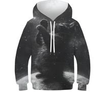 OPCALIS Teen Girl Boy Hoodies Cat And The Moon Sweatshirt 3D Printed Animals with Pocket Athletic Casual Long Sleeve Pullover Jumper 12-14Y