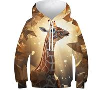 OPCALIS Unisex Kids Hoodies Giraffe 3D Printed Sweatshirts Animals Casual Jumper Long Sleeve Pullover with Pockets 12-14Y