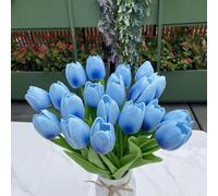 OPDENK 20PCS Real Touch Tulips PU Artificial Flowers, Fake Tulips Flowers Arrangement Bouquet for Wedding Party Easter Home Dining Room Office Decoration (Blue)