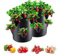 Opdestn 2PCS Plant Grow Bags 7 Gallon, Tomoato Planter Pots with Handles and 6 Side Grow Pocket, Aeration Nonwoven Fabric, Gardening Planter for Vegetable, Herbs and Flowers