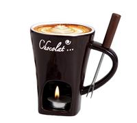 Opdestn Fondue Mug, Personal Fondue Mugs Set of 1, Ceramic Mugs for Chocolate or Cheese Includes Forks and Tealights Vented, Coffee Cup Chocolate Melter Pot Fondue Warmer Mug Candy Hot Pot