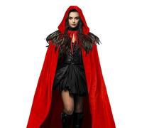 Opdestn Hooded Cloak | Halloween Velvet Hooded Cloak Costume - Velvet Robe Outfit Prop Costume for Medieval Renaissance Adult Men Women Witch Parties Events Cosplay Red