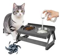 OPDUO Adjustable Elevated Cat Bowls with 0°-15° Tilt, Anti-Vomiting Heavy Stand Feeding Station with Slow Feeder, Stainless Steel Whisker-Friendly Bowls for Cats and Small Dogs (Grey)