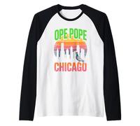 Ope Pope Chicago Funny Pigeon Pope Windy City Midwest Humor Raglan Baseball Tee