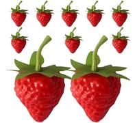 Opemg 10 Pcs Red Artificial Strawberries Decoration,Plastic Fake Lifelike Simulation Realistic Strawberry Artificial Fruits Prop for Home Kitchen Decoration Artificial Plants and Flowers