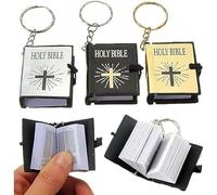 Opemg 3 Pcs Mini Bible Keychain, Real Bible Key Chains Keyrings Handbag Pendant Xmas Gift Religious Favors Bible Covers (Black Silver Gold)
