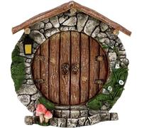Opemg Brown Fairy Garden Doors and Windows for Trees Mini Fairy Statues Wall and Trees Outdoor Wooden Doors and Windows in The Yard Garden Trees Garden Sculptures Fairy Garden Accessories