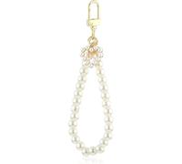 Opemg Cute Golden Chain Pearl Keychain Wristlet Women's Imitation Pearl Car Key Chain Backpack Key Pendant Accessories Love Heart Car Keychain Girly Key Chains Key Ring Charm Gifts